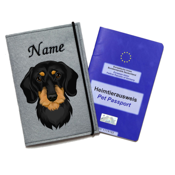 Impfpasshülle für den Rauhaardackel schwarz tan